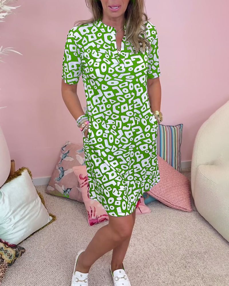 Donnia - Abito Stampato con Scollo a V