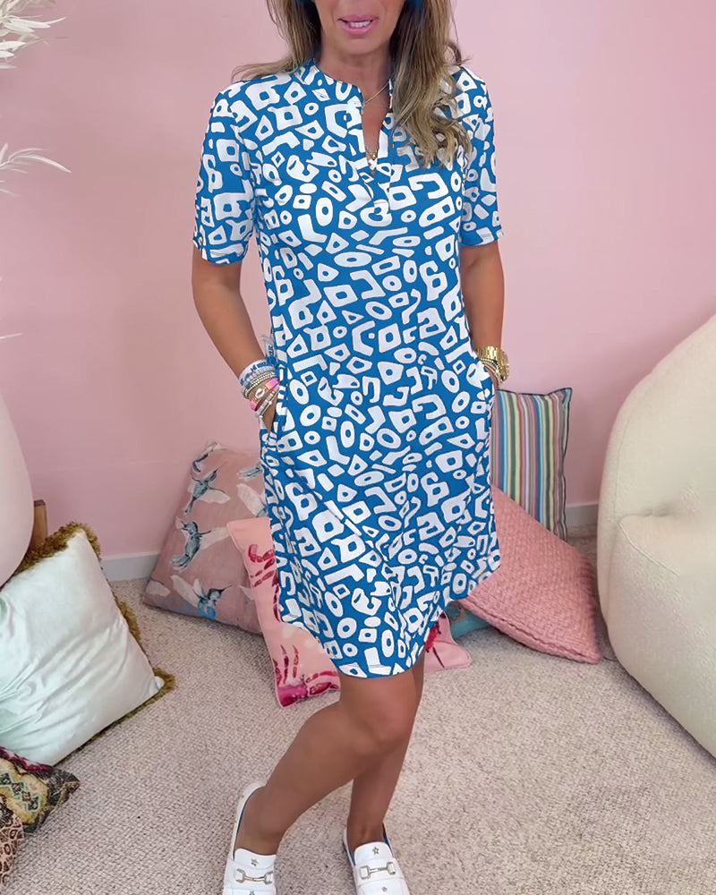 Donnia - Abito Stampato con Scollo a V