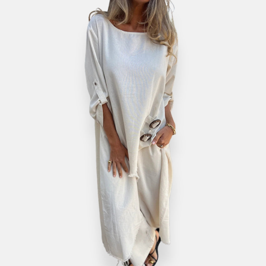 Lorenza – Abito lungo fluido con dettaglio a lacci