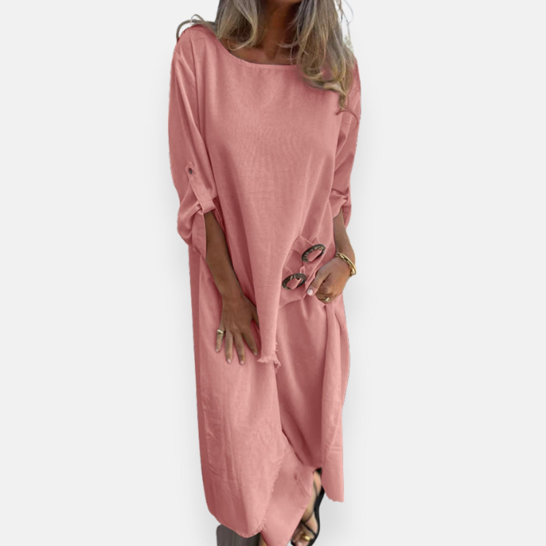 Lorenza – Abito lungo fluido con dettaglio a lacci