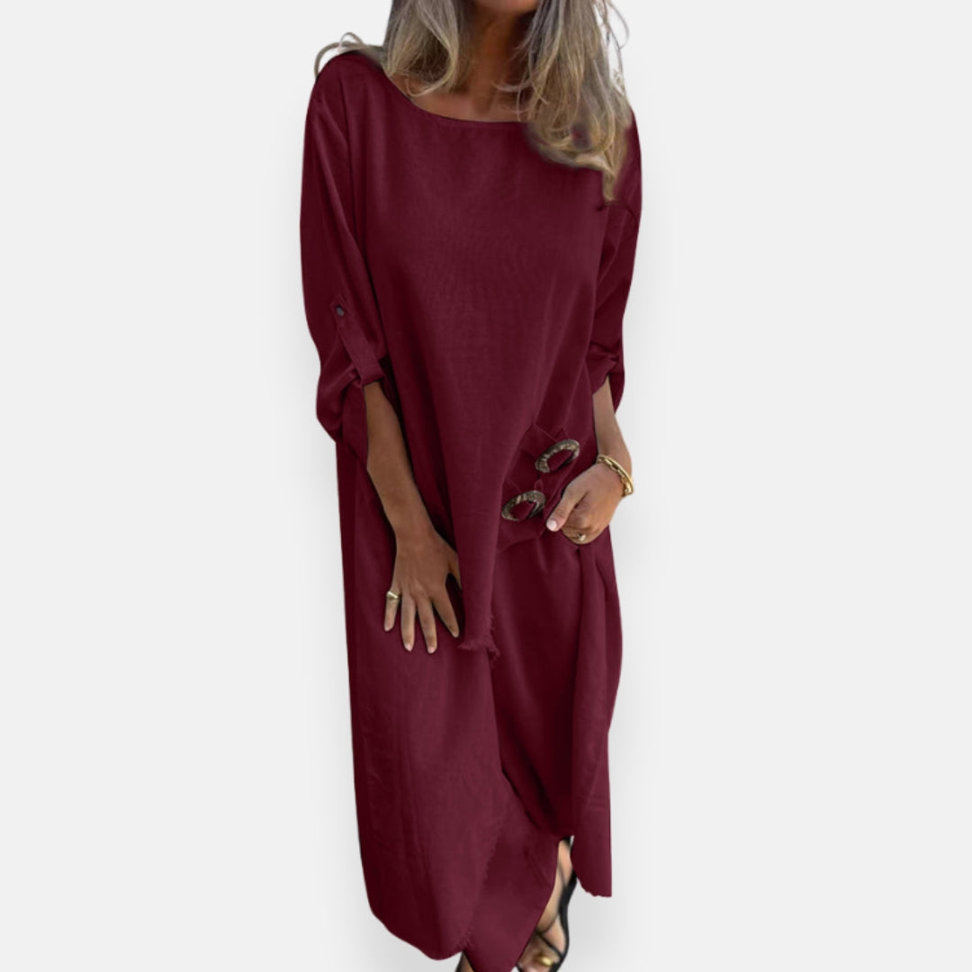 Lorenza – Abito lungo fluido con dettaglio a lacci