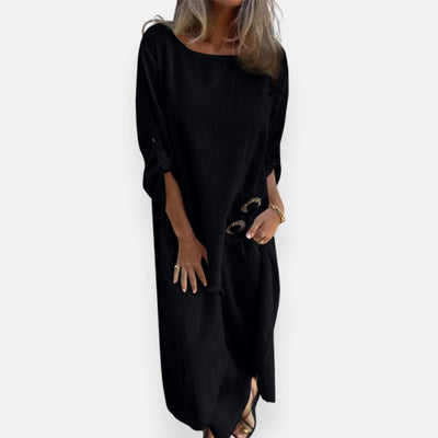 Lorenza – Abito lungo fluido con dettaglio a lacci