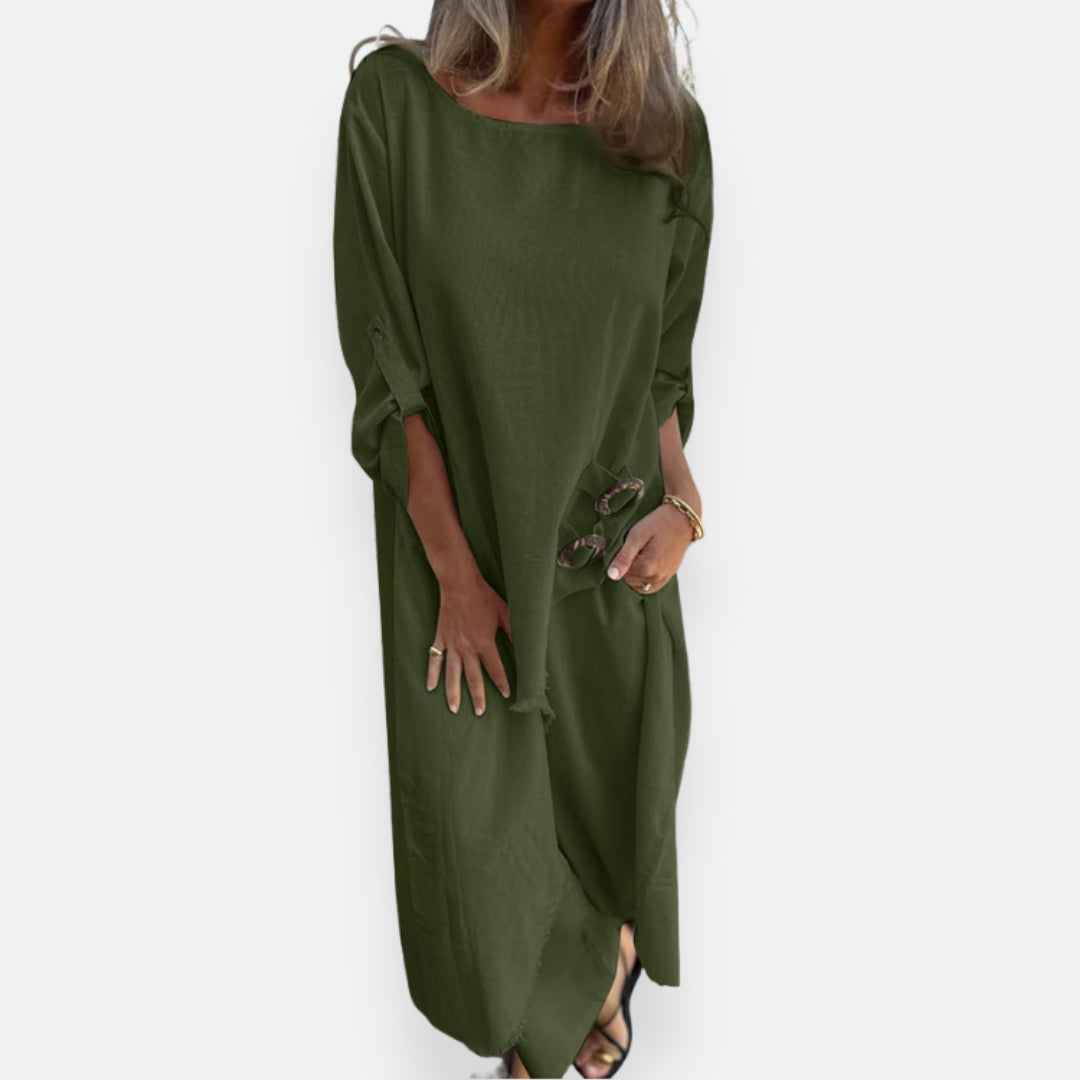 Lorenza – Abito lungo fluido con dettaglio a lacci