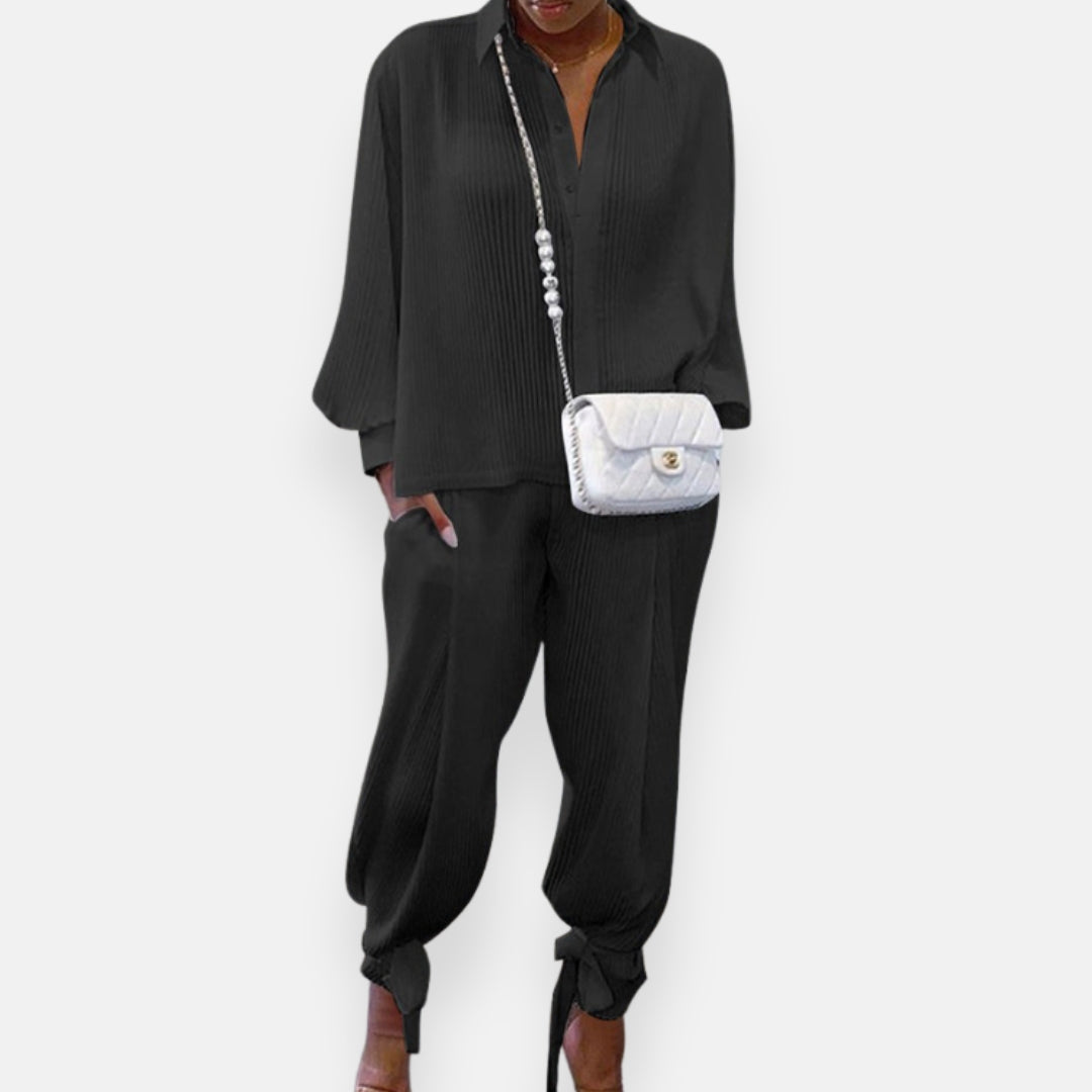 Beatrice – Completo fluido plissé bianco