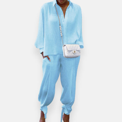 Beatrice – Completo fluido plissé bianco