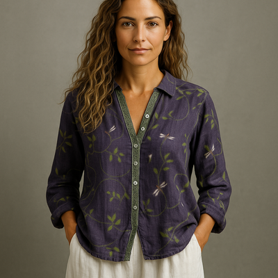 Alberta – Blusa vintage con stampa foglia