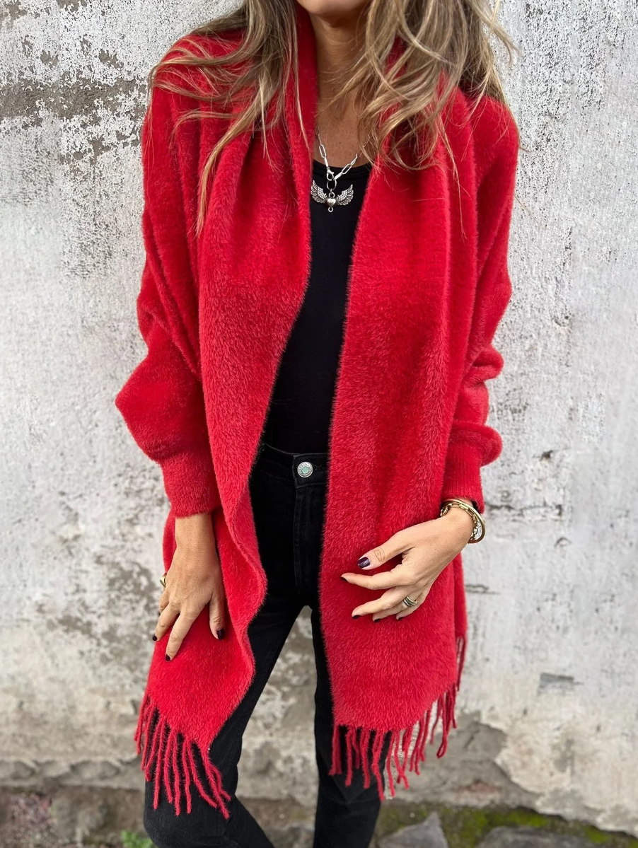 Viola - Morbido cardigan aperto con frange