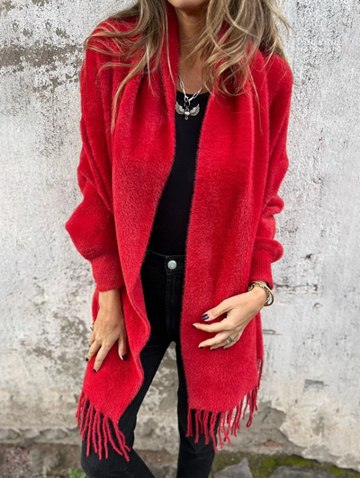 Viola - Morbido cardigan aperto con frange