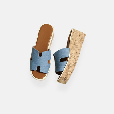 Carmina – Mules con zeppa e suola effetto sughero