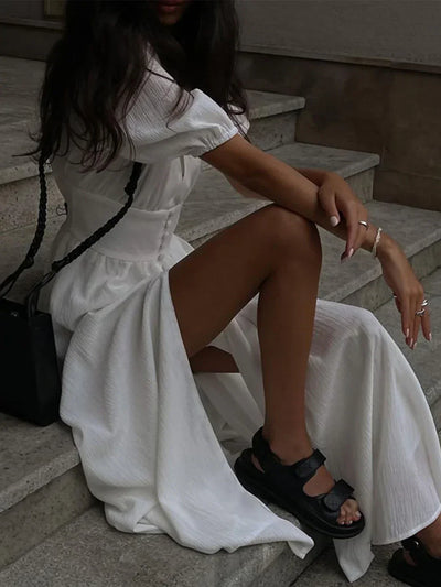 Irina® | Abito lungo con maniche a bolla e bottoni