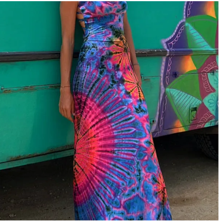 Susiana - Abito Estivo Lungo con Stampa e Schiena Scoperta