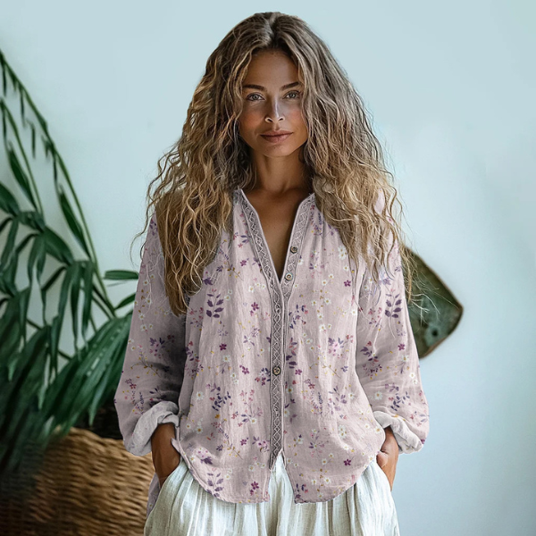 Alberta – Blusa vintage con stampa foglia 2