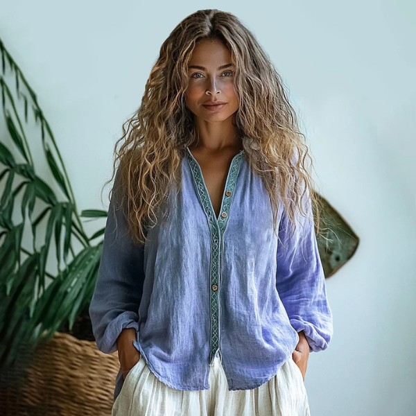 Alberta – Blusa vintage con stampa foglia 3