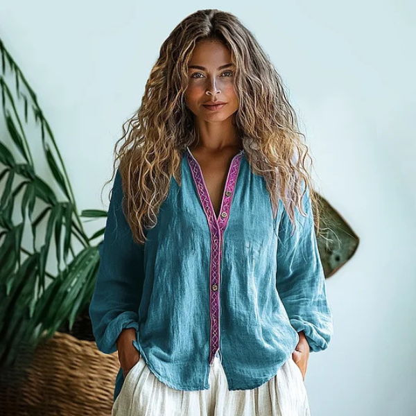 Alberta – Blusa vintage con stampa foglia 5