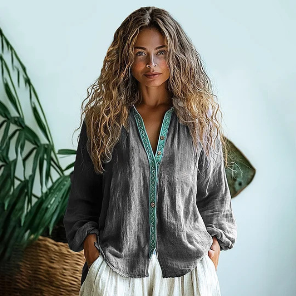 Alberta – Blusa vintage con stampa foglia 4