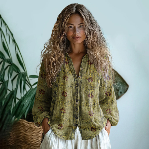 Alberta – Blusa vintage con stampa foglia 6