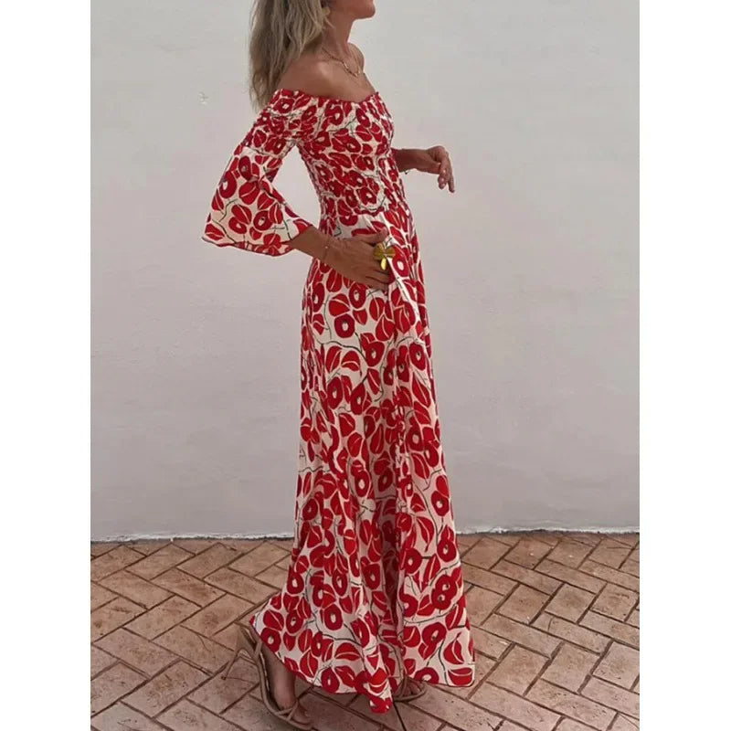 Lucya – Abito Maxi con Spalle Scoperte e Stampa Floreale