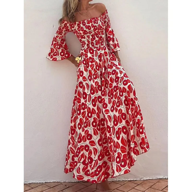 Lucya – Abito Maxi con Spalle Scoperte e Stampa Floreale