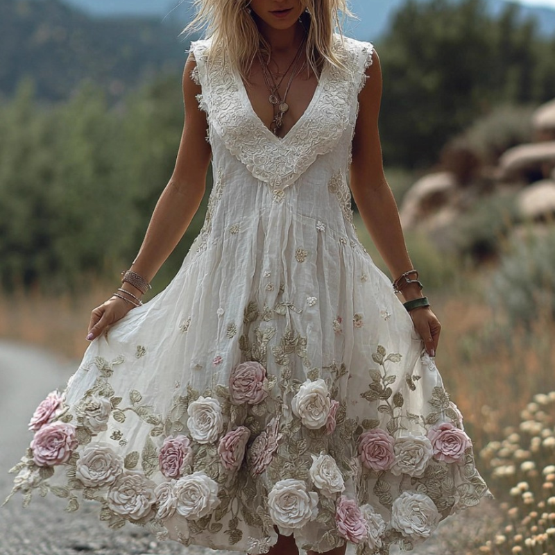 Federica - Abito lungo vintage con rose