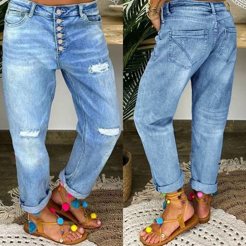 Diletta – Jeans boyfriend con bottoni a vista e dettagli vintage